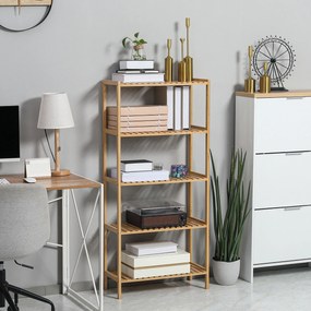 HOMCOM Raft de depozitare din bambus cu 5 nivele, bibliotecă pentru sufragerie, dormitor și birou, 60 x 26 x 130 cm, lemn natural | Aosom Romania