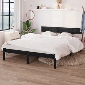 810156 vidaXL Cadru de pat King Size, negru, 150x200 cm, lemn masiv de pin