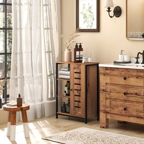 kleankin Mobilier de baie pe picior design industrial structură de oțel 3 rafturi deschise 60 x 30 x 85 cm marron rustic | Aosom Romania