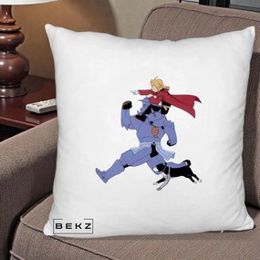 Perna Personalizata Fullmetal Alchemist Edward si Alphonse, 40x40 cm, Alb Pufos, Husa Detasabila, Perna Inclusa, BEKZ®