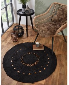 Covor rotund din iuta MAYA 100 cm, negru