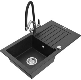 Mexen Pablo chiuveta granit 1-cameră cu scurgător și baterie bucătărie Duo, negru/argintiu metalic - 6510-73-671701-07