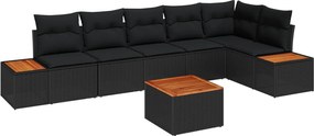 vidaXL Set de canapele pentru grădină cu pernă 7 pcs Negru Rattan poli