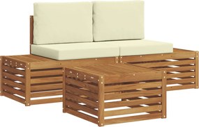 vidaXL Set de canapele de exterior cu pernă 3 Bucată Natural și Crem