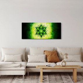 Tablou - Mandala de flori, fundal verde (120x50 cm)