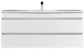 Mobilier de baie cu bază Cube 120, 1 lavoar ceramic, 2 sertare, vopsit în alb lucios