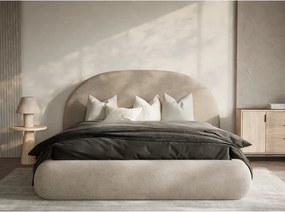 Pat matrimonial bej tapițat cu spațiu de depozitare cu somieră 180x200 cm Maumere – Maison de Rêve