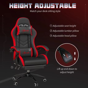 Vinsetto Scaun Gaming cu Înălțime Reglabilă și cu Spătar Rabatabil, 65x65x121-129 cm, Negru | Aosom Romania