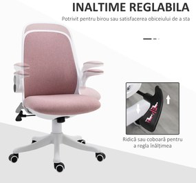 Vinsetto Scaun de Birou Balansoar cu Înălțime Reglabilă din Țesătură Efect Catifea, 62,5x60x94-104 cm, Roz | Aosom Romania