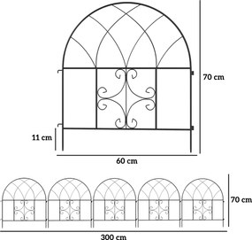Outsunny Gard de grădină Gard Oțel 300 cm x 70 cm înălțime Gard decorativ din grilaj Set elemente de gard Negru | Aosom Romania