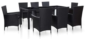 45976 vidaXL Set mobilier de exterior, 9 piese, negru, poliratan