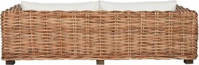 Set lounge exterior din rattan natural împletit, 4 piese cu canapea, 2 fotolii, măsuță și perne incluse, "Bahia"