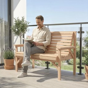 Outsunny Bancă de grădină 2 locuri din lemn, bancă cu șipci cu cotiere și spătar, mobilier exterior pentru balcon, terasă, grădină | Aosom Romania