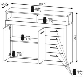 Comodă RUNA, maro închis/antracit