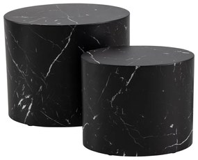 Măsuțe de cafea negre în set de 2 buc în decor de marmură 48x33 cm Mice - Actona