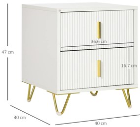 HOMCOM Noptieră cu 2 Sertare cu Mânere și Picioare Metalice Alb și Aur | Aosom Romania