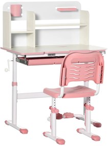 HOMCOM Set de Birou și Scaun pentru Copii de la 3 Ani Reglabil, Masă Inclinabilă 60° cu Sertar și Rafturi, Roz | Aosom Romania