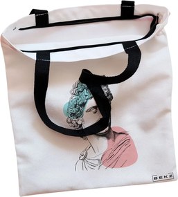 Sacosa de Panza pentru Cumparaturi, Geanta Tote, model Modern Classic Statue, Cu fermoar, 38x34.5 cm, Alba, BEKZ®