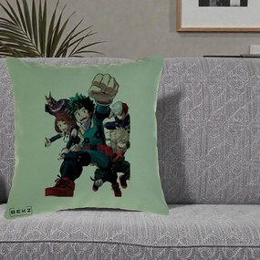 Perna Personalizata My Hero Academia Izuku Deku si Echipa, 40x40 cm, Verde, Husa Detasabila, Perna Inclusa, BEKZ®