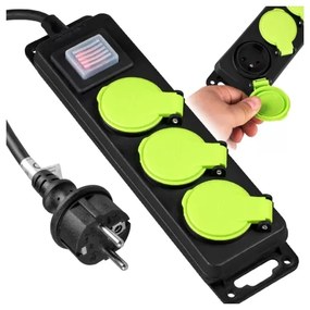 Prelungitor cu 3 prize și întrerupător, 5 m, IP44