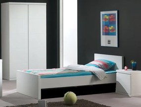Set Mobilier Cameră Lara pentru Copii/Tineri, Alb – Pat 90x200 cm, Noptieră și Dulap 2 Uși – Vipack