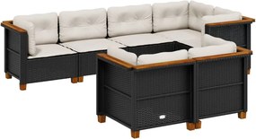 vidaXL Set canapele de grădină cu perne, 7 piese, negru, poliratan