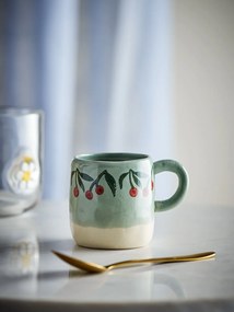 Cană din ceramică artizanală, natur, pictată manual cu cireșe, 6x7 cm, 110 ml, „Millie"