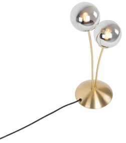Lampă de masă modernă aurie cu 2 lumini cu sticlă fumurie - Atena