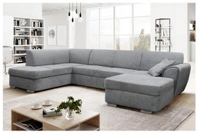 Canapea colțar extensibilă în U SERPA, cu spațiu de depozitare, stânga, gri