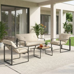 Outsunny Set Mobilier de Exterior cu Masă din Sticlă, Canapea, 2 Fotolii și Perne, Bej | Aosom Romania