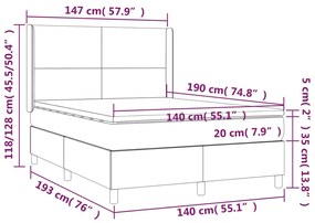 Pat cu arcuri, saltea si LED, bleumarin, 140x190 cm, catifea Albastru inchis, 140 x 190 cm, Design simplu