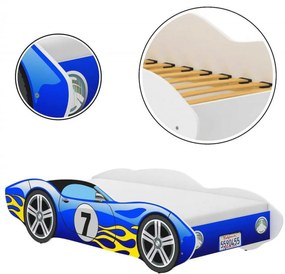 Pat tip masinuta pentru copii NOVOKIDS™ CORVETTE, 160x80 CM, Set cu Saltea din Spuma MATSEN® 10 CM Inclusa, Somiera Sistem FLEX, Cu Protectii