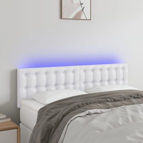 Tablie de pat cu LED, alb, 144x5x78 88 cm, piele ecologica 1, Alb, 144 x 5 x 78 88 cm