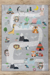 BAMBINO 2160 covor lavabil Sat indian, animale pentru copii anti-alunecare gri - SECUNDAR-COTATI PRODUSUL