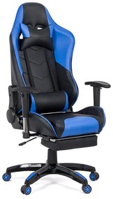 Scaun gaming albastru din piele sintetică cu suport picioare si spatar rabatabil OFF 306