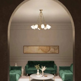 Candelabru 8 brate din alama cu abajur din sticla Putti