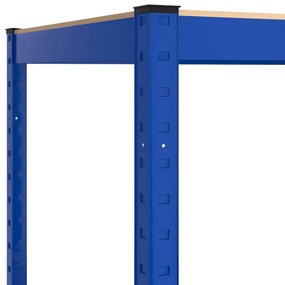 Raft de colt cu 5 niveluri, albastru, otel si lemn prelucrat Albastru, 55 x 55 x 172 cm, 1
