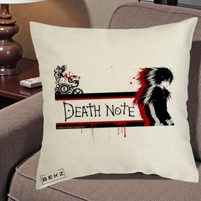 Perna Personalizata Death Note L Lawliet Rosu-Negru, 40x40 cm, Ecru, Husa Detasabila, Perna Inclusa, BEKZ®