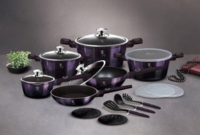 Set oale si tigai cu capace 18 piese Purple Eclipse Berlinger Haus BH 7145, antiaderente, strat titan, mov