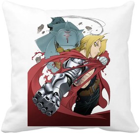 Perna Decorativa cu Full Metal Alchemist Edward Elric, 40x40 cm, Alba, Mata, Husa Detasabila, Burduf