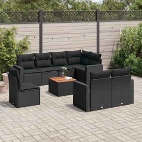 3224214 vidaXL Set mobilier de grădină cu perne, 9 piese, negru, poliratan