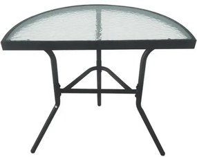 Masa de gradina semirotunda cu blat de sticla ISLAND 70x40 cm, negru
