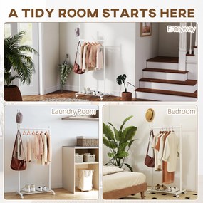 HOMCOM Cuier de Podea cu Roți, Stand de Haine cu 5 Cârlige și Raft Inferior pentru Încălțăminte, pentru Cameră, Intrare și Coridor, Alb | Aosom Romania