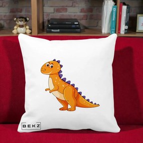 Perna Decorativa T-Rex Portocaliu, 40x40 cm, Alba Mata, Husa Detasabila, Perna Inclusa, BEKZ®