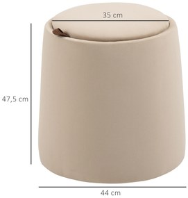 HOMCOM Otoman 2 în 1 cu catifea, cu depozitare și capac detașabil Φ44 cm x 47,5 cm Bej | Aosom Romania