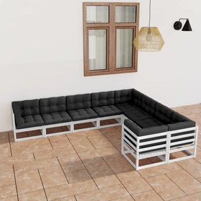 3077035 vidaXL Set mobilier grădină cu perne, 9 piese, lemn masiv de pin alb