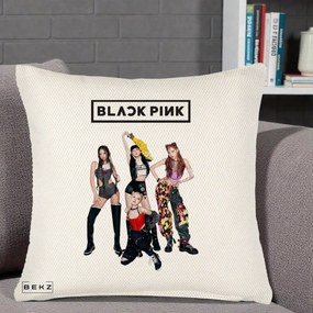 Perna Personalizata K-pop BLACKPINK Fotografie de Grup, 40x40 cm, Crem Reliefat, Husa Detasabila, Perna Inclusa, BEKZ®