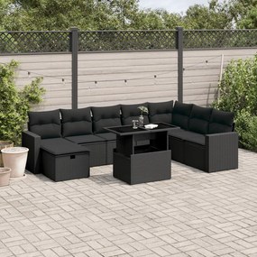 3274865 vidaXL Set mobilier de grădină cu perne, 9 piese, negru, poliratan