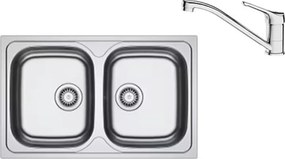 Set chiuveta bucatarie inox Franke Spark 80x50 cm cu 2 cuve fara picurator finisaj texturat plus baterie crom