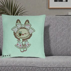 Perna Personalizata Labubu Lolita Roz cu Dantela, 40x40 cm, Verde Menta, Husa Detasabila, Perna Inclusa, BEKZ®